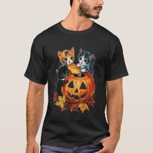 Cute Cat Pumpkin Halloween Spooky Season Vintage M T-Shirt