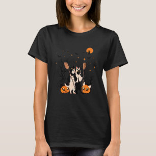 Cute Cat Pumpkin Kittens Holding Broom Halloween T-Shirt