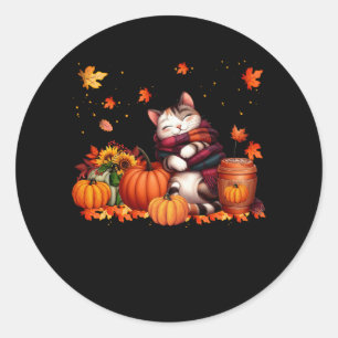 Cute Cat Pumpkin Spice Cat Lover Fall Autumn Thank Classic Round Sticker
