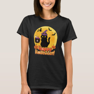 Cute Cat Pumpkins Witch Happy Halloween Graphic T-Shirt
