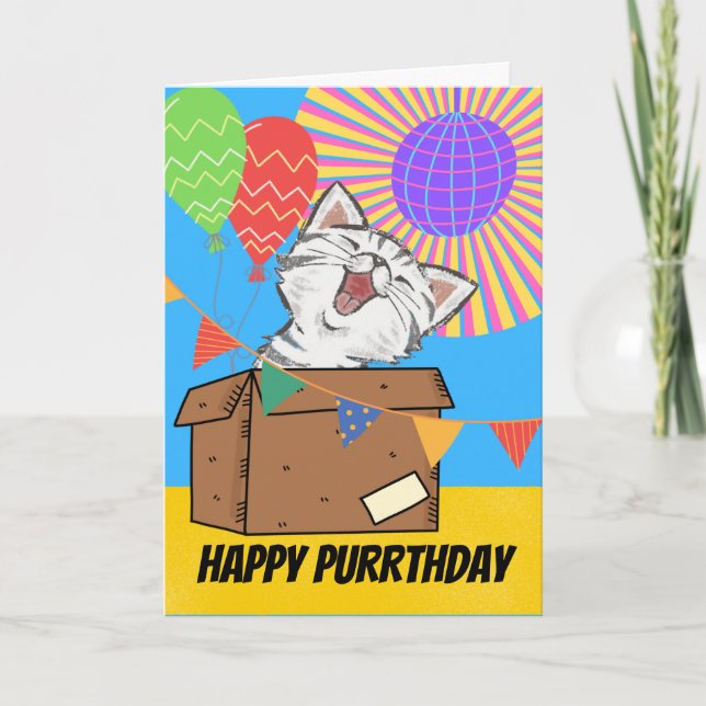 Cute Cat Purrthday Birthday In Box Card (Front)