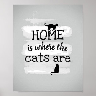 cute cat quote gray and white paint design poster