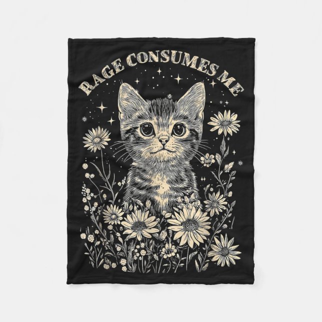 Cute Cat Rage Consumes Funny Sarcastic Kitten Fleece Blanket (Front)