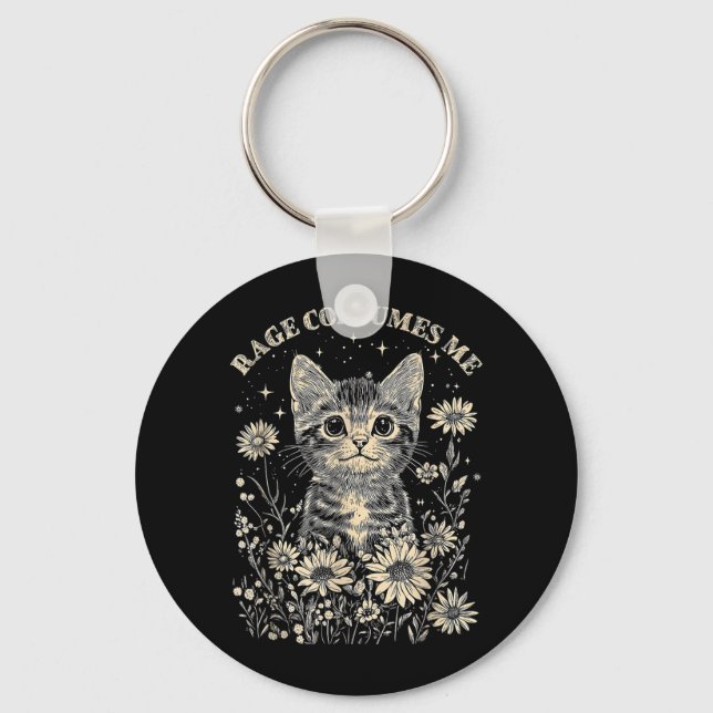 Cute Cat Rage Consumes Funny Sarcastic Kitten Keychain (Front)