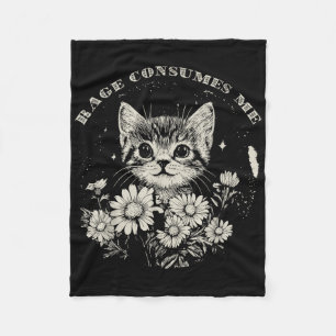 Cute Cat Rage Consumes Me Funny Sarcastic Kitten F Fleece Blanket
