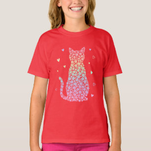 cute cat rainbow hearts pastel gradient pattern T-Shirt
