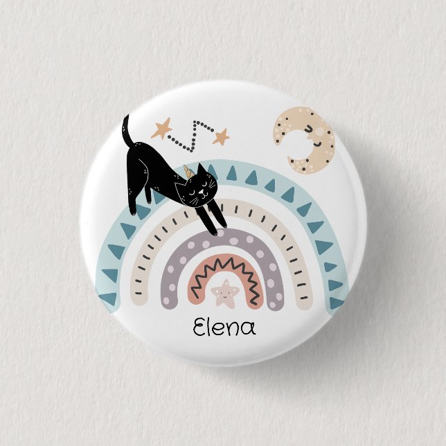 Cute Cat Rainbow Unicorn Custom Name   1 Inch Round Button (Front)