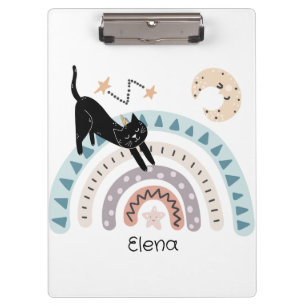 Cute Cat Rainbow Unicorn Custom Name Clipboard