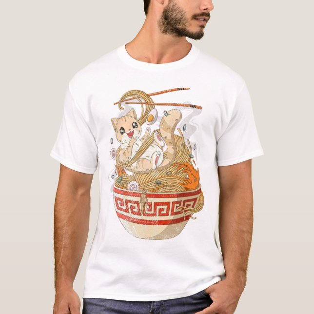 Cute Cat Ramen Kawaii Anime Cats Kitten Lover Gift T-Shirt (Front)
