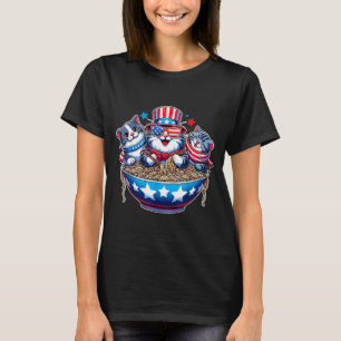 Cute Cat Ramen Lover USA Flag 4th of July Women T-Shirt