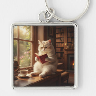 Cute Cat Reading Keychain
