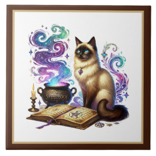 Cute cat reading nook library book lovers tile