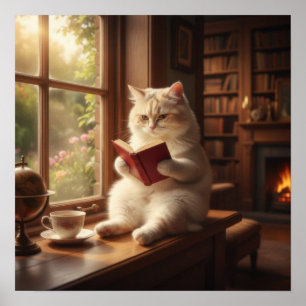 Cute Cat Reading Poster