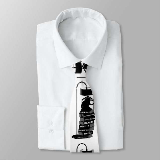 Cute Cat Reading Shakespeare Plays Tie (Tied)