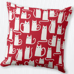 Cute Cat Red and White Throw Pillow<br><div class="desc">Fun little white kitty cats on a red background.  Purrfect for animal lovers.</div>
