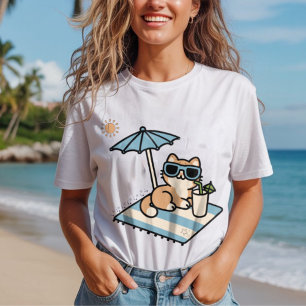 Cute Cat relaxing under beach umbrella, Summer Tri-Blend Shirt
