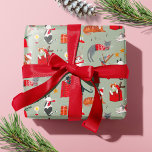 Cute cat  Retro Vintage Green Christmas Wrapping Paper<br><div class="desc">Cute retro Christmas illustration with cats around the Christmas tree,  looking presents,  all-over print pattern on vintage green background. Original artwork by Caroline Bonne Müller</div>