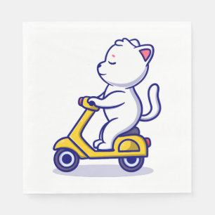 cute cat rid scooter cartoon icon illustration napkin