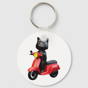 CUTE CAT riding a motocycle Classic T-Shirt (1) Keychain