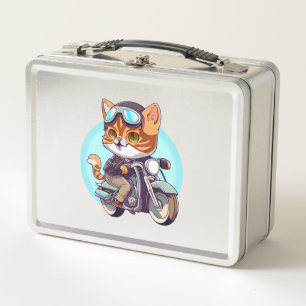 CUTE CAT riding a motocycle Classic T-Shirt (6) Metal Lunch Box
