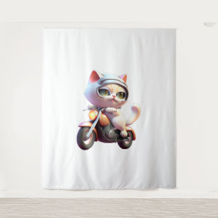 CUTE CAT riding a motocycle Classic T-Shirt (7) Tapestry