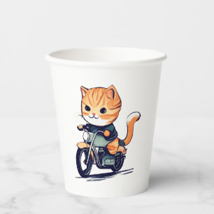 CUTE CAT riding a motocycle Classic T-Shirt (8) Paper Cups