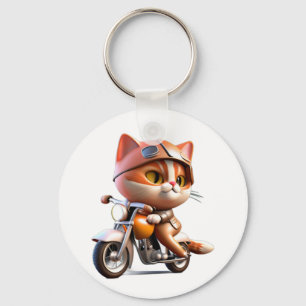 CUTE CAT riding a motocycle Classic T-Shirt Keychain