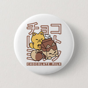 Cute Cat Riding Chocolate Milk Carton Kawaii Art 2 Inch Round Button