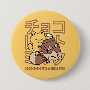 Cute Cat Riding Chocolate Milk Carton Kawaii Art 3 Inch Round Button