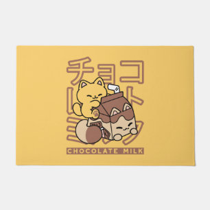 Cute Cat Riding Chocolate Milk Carton Kawaii Art Doormat