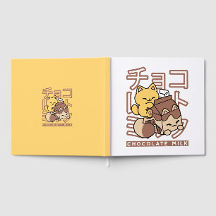 Cute Cat Riding Chocolate Milk Carton Kawaii Art Guest Book