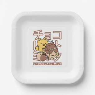 Cute Cat Riding Chocolate Milk Carton Kawaii Art Paper Plate