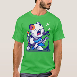 Cute Cat Rocker With Guitar Cartoon T-Shirt
