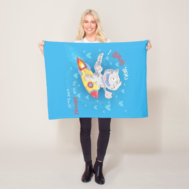Cute Cat Rocket Blanket Cat Moon And Back (In Situ)