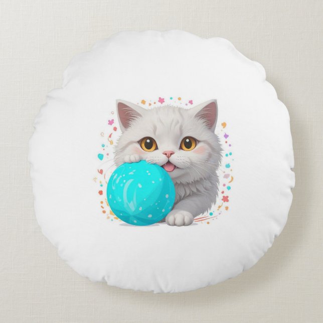 cute cat round pillow (Front)