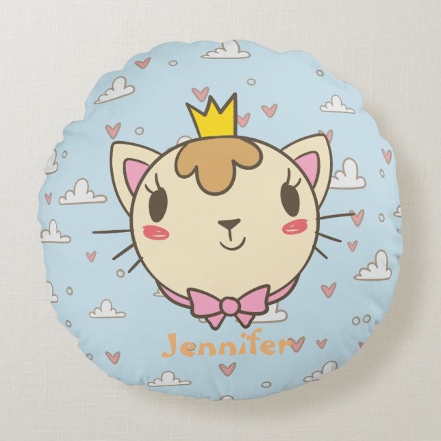 Cute Cat Round Pillow (Front)