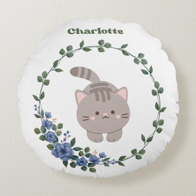 Cute cat round pillow (Front)