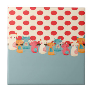 Cute Cat Rustic Pattern Tile