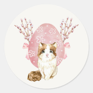 Cute Cat Sakura Classic Round Sticker
