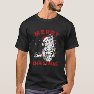 Cute Cat Santa Hat Christmas Lights Funny Cat Love T-Shirt