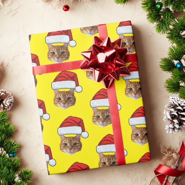 Cute Cat Santa Hat | Custom Face Cat Christmas Wrapping Paper (Creator Uploaded)
