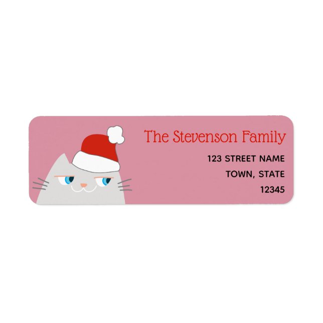 Cute Cat Santa Hat Holiday Return Address (Front)