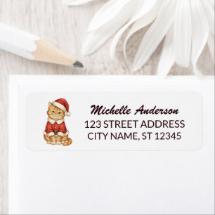 Cute Cat Santa in Hat Christmas Return Address
