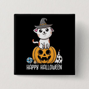 Cute Cat Sat on Pumpkin Halloween 2 Inch Square Button