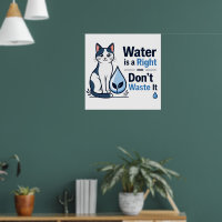 Cute Cat Save Water Environmental Awareness