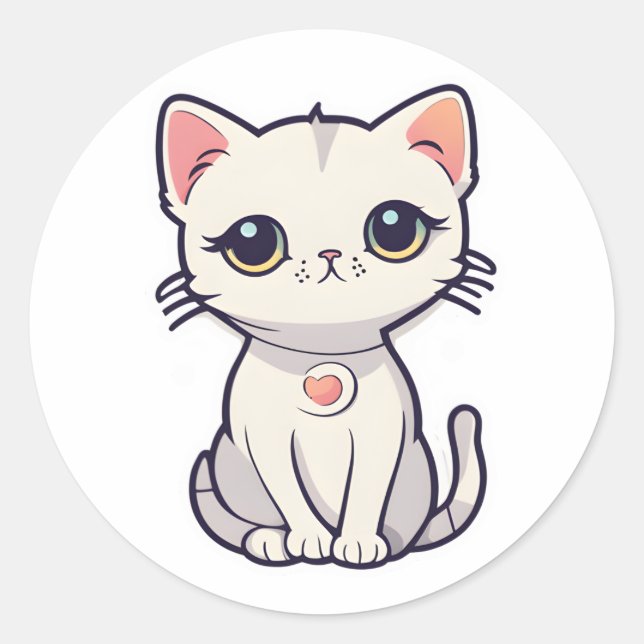 Cute cat say ohayo!! classic round sticker (Front)