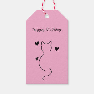 cute cat says: happy birthday. gift tags