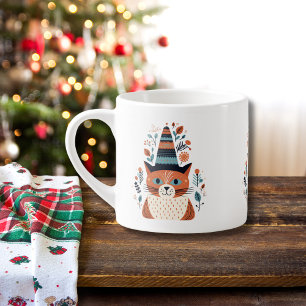 Cute Cat Scandinavian Folk Art Christmas Espresso Cup