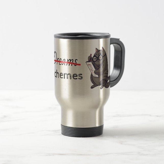 Cute Cat Schemes Funny Travel Mug (Front Right)