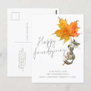 Cute Cat Script Happy Friendsgiving Thanksgiving Postcard